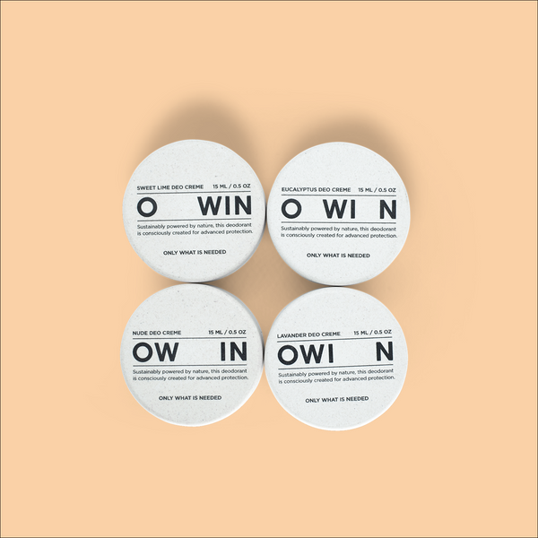 OWIN All In Set – alle vier OWIN Deo-Cremes in minimalistischen Dosen, aluminiumfrei, vegan und zertifizierte Naturkosmetik.