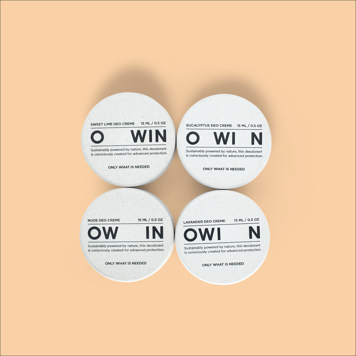 OWIN All In Set – alle vier OWIN Deo-Cremes in minimalistischen Dosen, aluminiumfrei, vegan und zertifizierte Naturkosmetik.