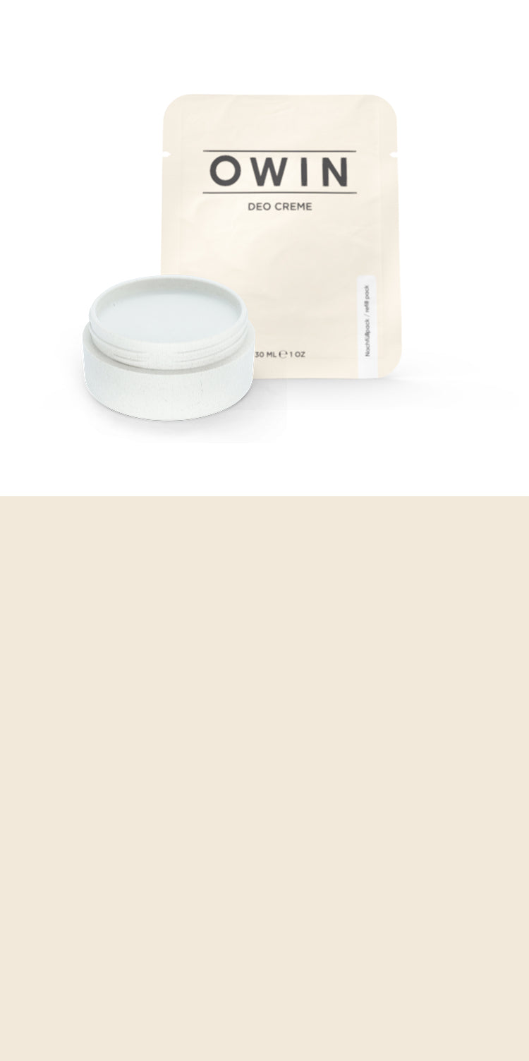 OWIN Deocreme mit Nachfüllpack – nachhaltiges Refill-System für weniger Müll und mehr Flexibilität.
